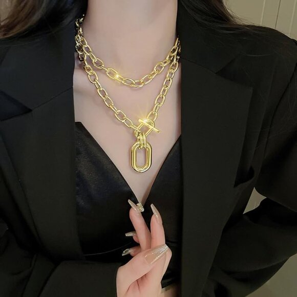 Chunky Choker Necklaces Thick Layered Necklace Chain Punk Accessories for Women - Picture 6 of 7